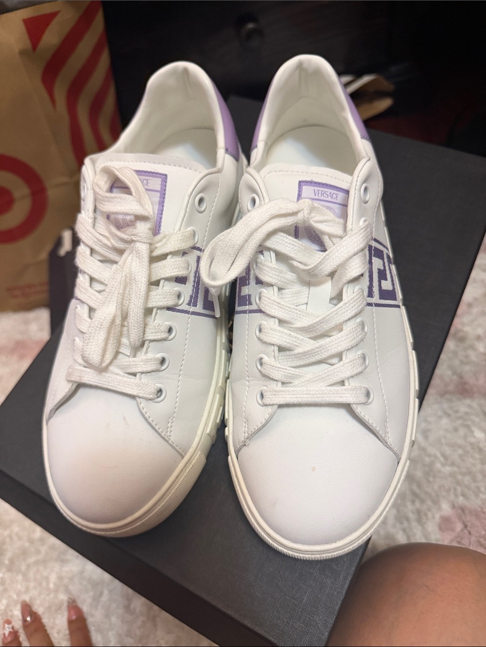 Versace White Sneakers with Lilac Logo Panels